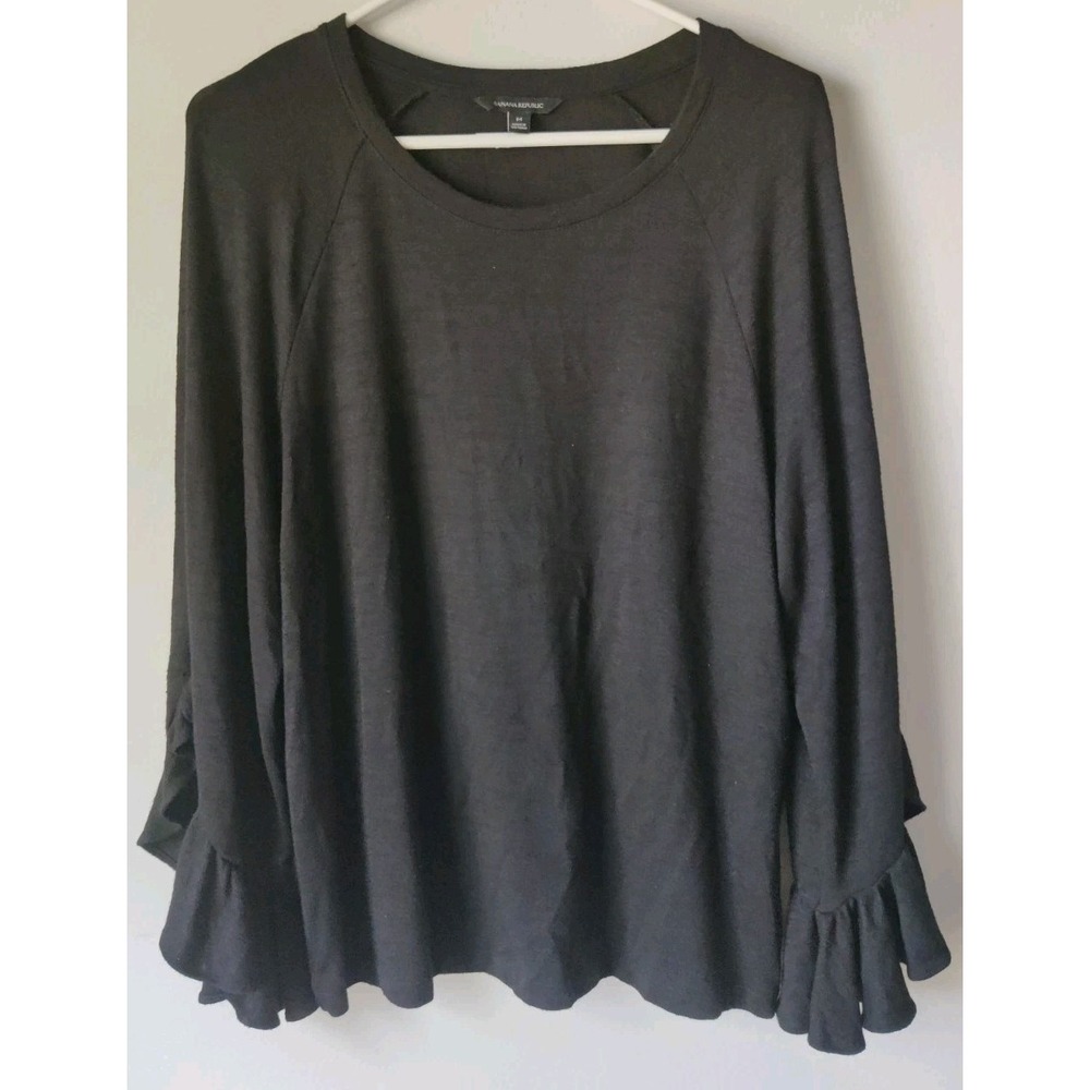 Banana Republic Women's Black Ruffle Bell Sleeve Knit Sweater Size Medium